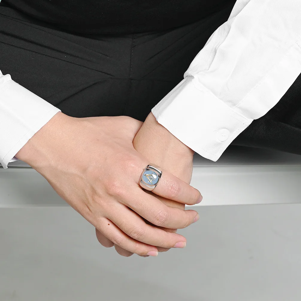 Stainless Steel Freemasonry AG Ring for Men Vintage Punk Jewelry INS Style