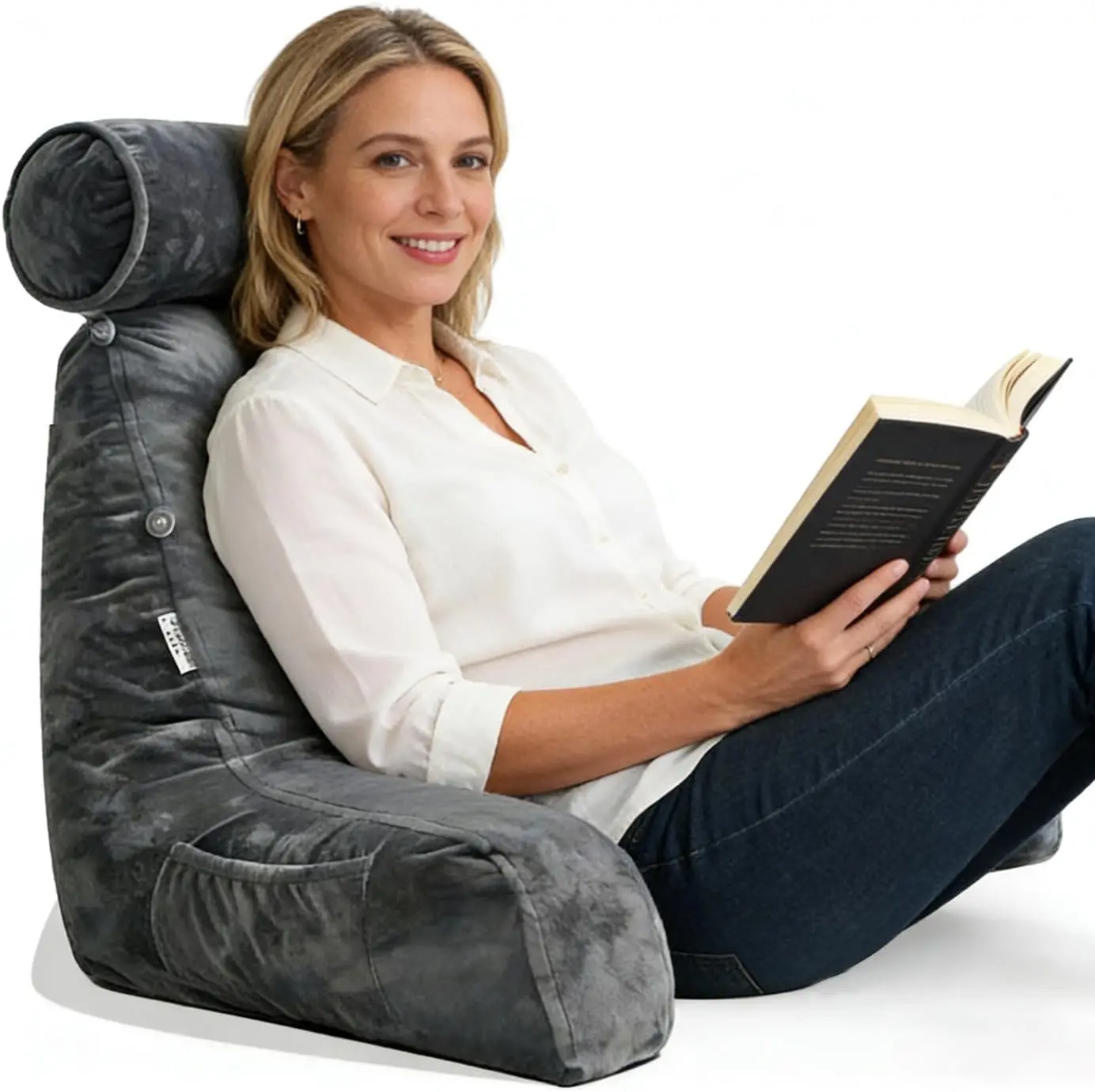 

Очень большая подушка для чтения с отстегивающейся поддержкой для шеи, подлокотниками, боковым карманом и съемным чехлом для чтения в постели