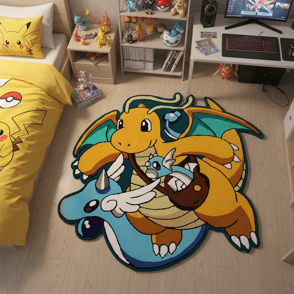 

Cartoon Pokemon Blanket Dragonite Anime Rug Kawaii Plush Carpet Gaming Room Decor Non Slip Floor Mat Cute Otaku Bedroom Gift