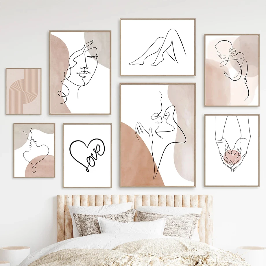 Abstract Figure Lovers Canvas Painting Wall Art Bohemia Modern Line Poster and Print Minimalist Picture Home Interior Room Decor