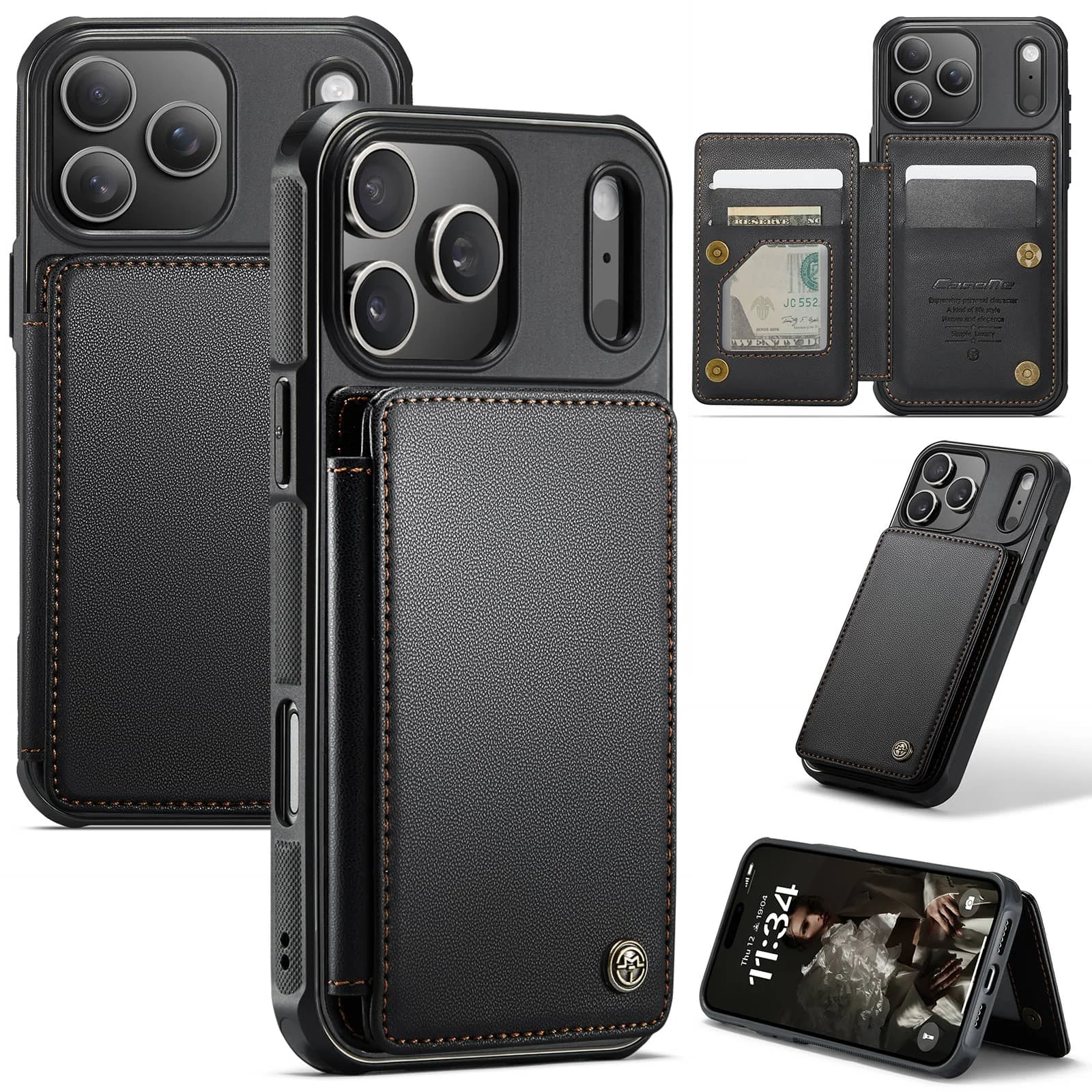 Für iPhone 18 Pro Max 18 Pro Hülle Leder-Brieftasche Kartenhalter Magnetische Flip-Cover Stoßfeste Standfunktion RFID-Schutz für Damen und Herren