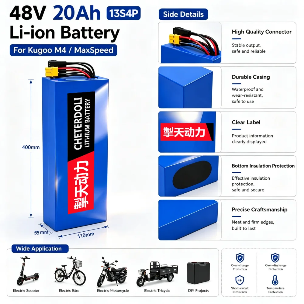 48V 20Ah 13S4P Electric Scooter Battery Pack,Smart BMS Rechargeable Replacement Battery for Kugoo M4 M4 Pro MaxSpeed 48V Scooter