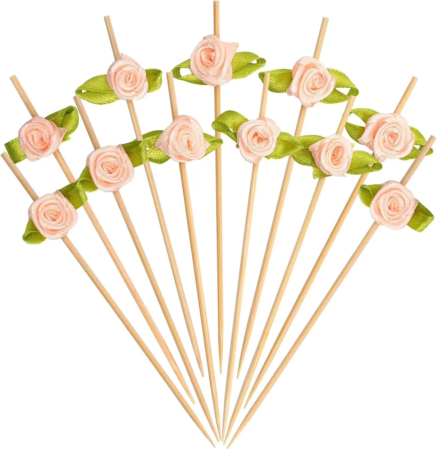 

Pink Rose Flower Cocktail Picks, 4.7 Inch Long Bamboo Fancy Toothpicks for Appetizers, Decorative Bridal Shower Wedding Valentin