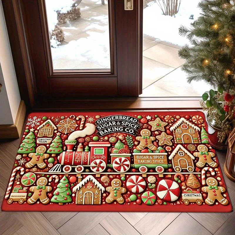 

A Festive Gingerbread-Themed Doormat for ChristmasHome Decor Bedroom Living Room Entryway Floor Mat Kitchen Bathroom Carpet