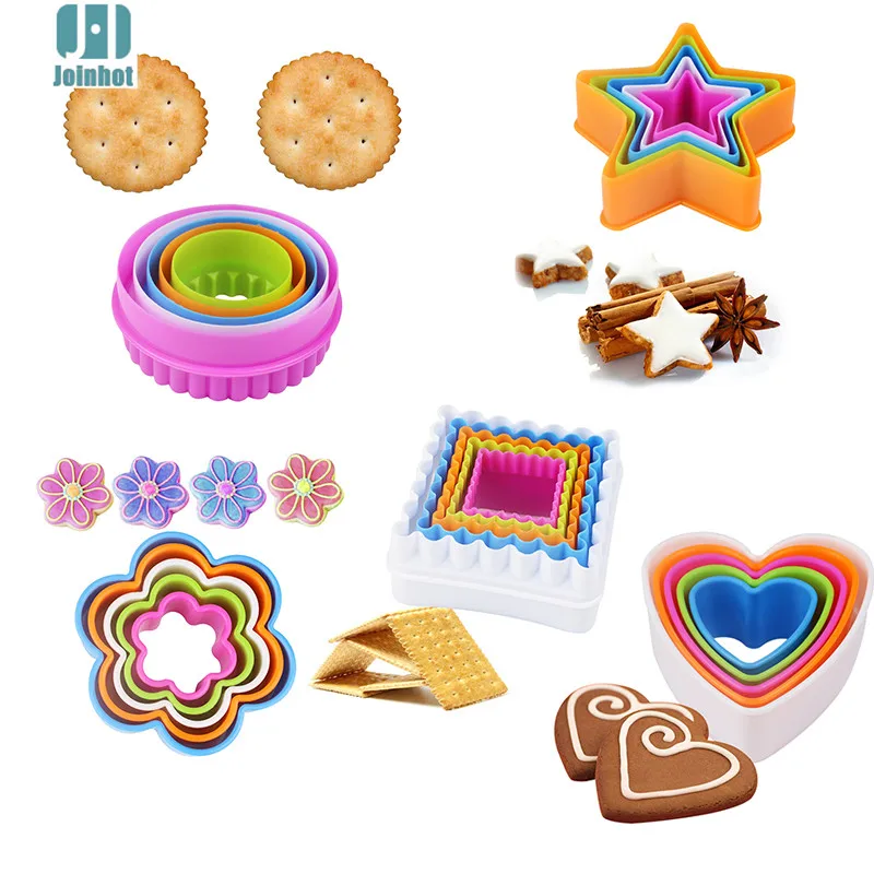 Cookie Cutters Set 6pcs Plastic Cookie Cutters Set - Double-Sided Round Flower Shapes - Pastry Biscuit Molds