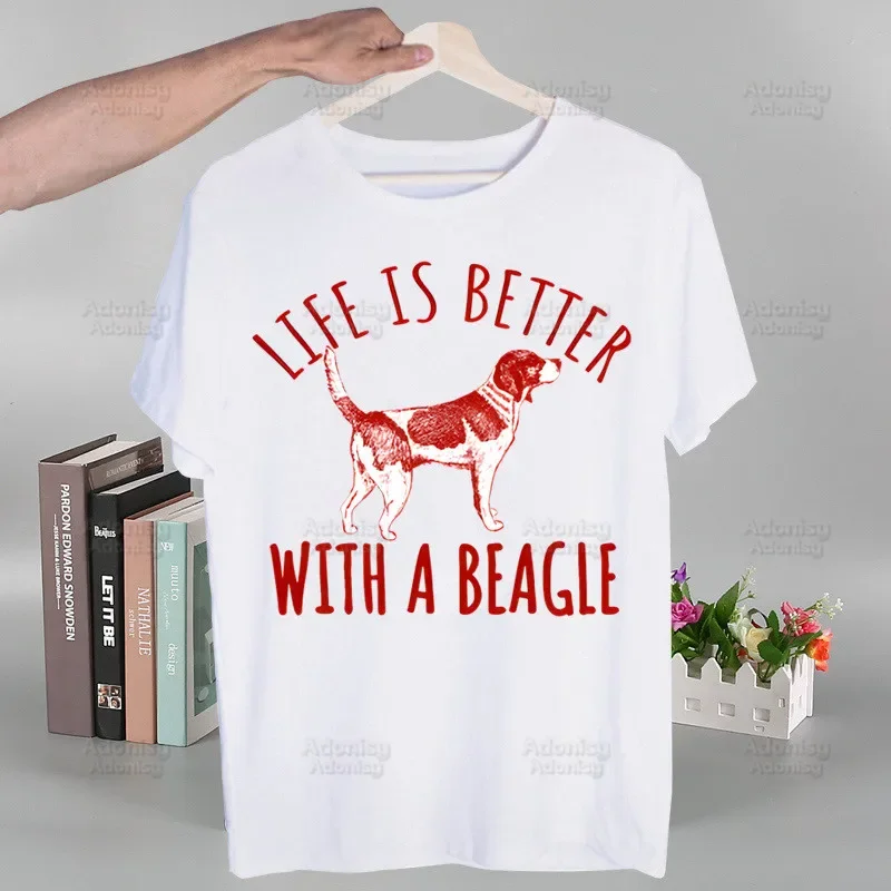 Beagle Cartoon Men\'s T-shirts Funny Hip Hop Summer Women Men Bagel Dog Cute Tshirts Ulzzang Harajuku T-Shirt Shirt