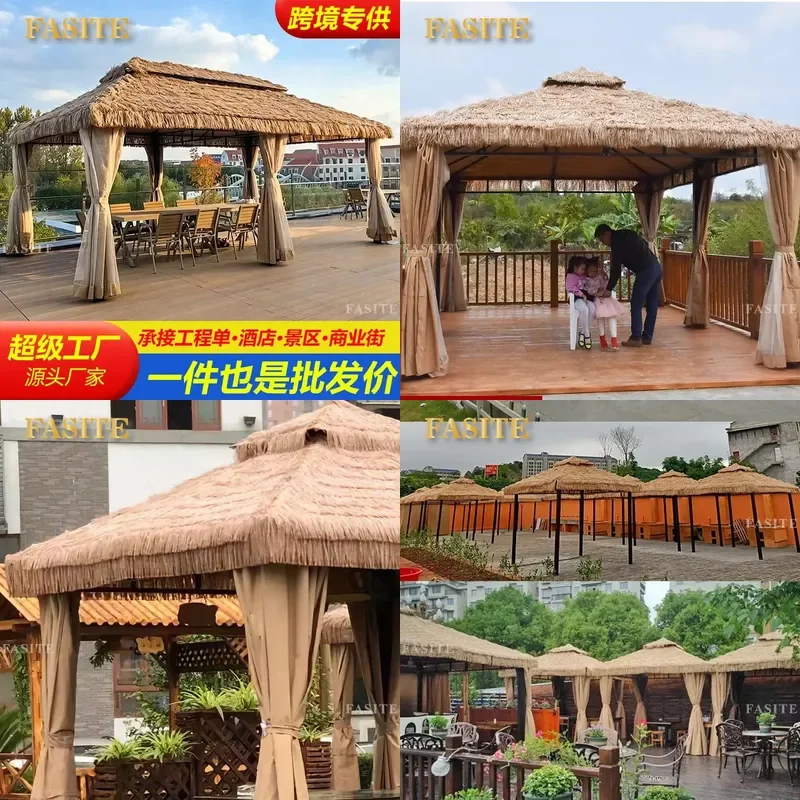 For Outdoor Garden Courtyard Villa Four Corner Thatched Pavilion Rainproof Pastoral Leisure Awning Decor
