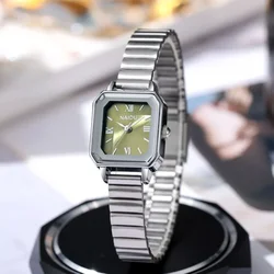 Luxury Women Gift Quartz Watch Simple Square Green Watch Adjustable Stainless Steel Strap Wristwatch Relojes Para Mujer