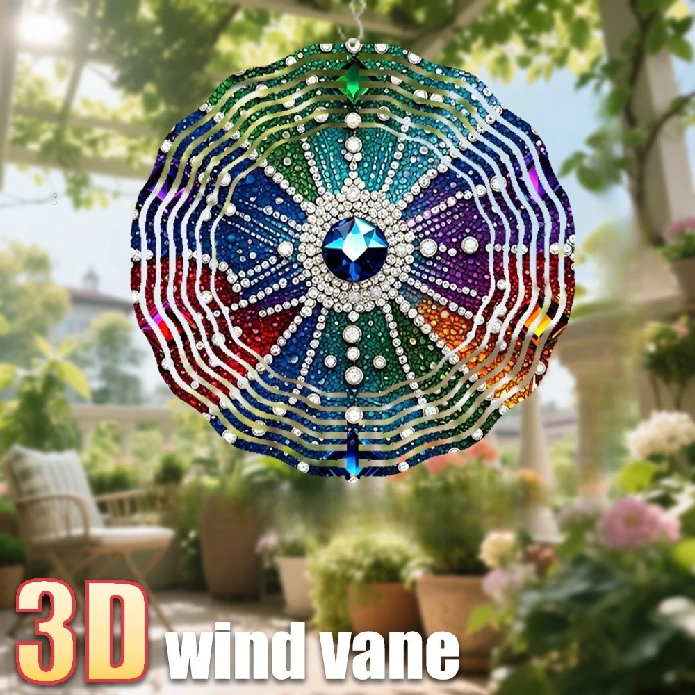 3D Prism Spinning Wind Spinner, Hanging Crystal Wind Vane for Garden & Patio, Durable Sun Catcher No Battery Required