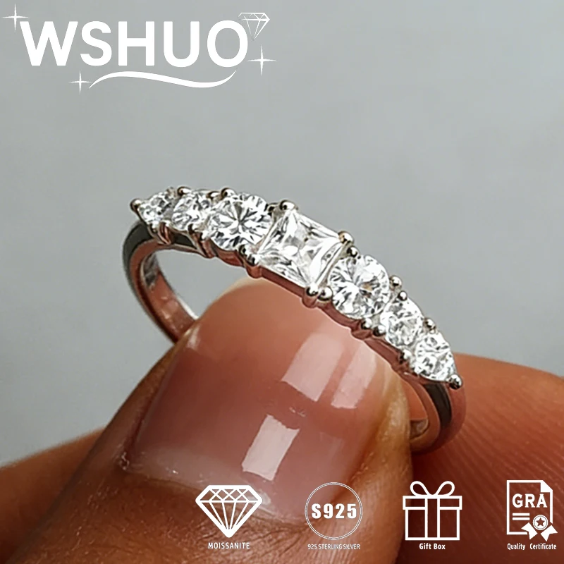 

Кольца из муассанита для женщин, 100% серебро 925 пробы, с 7 бриллиантами неправильной формы, обручальное кольцо-полуободок, ювелирные изделия с сертификатом