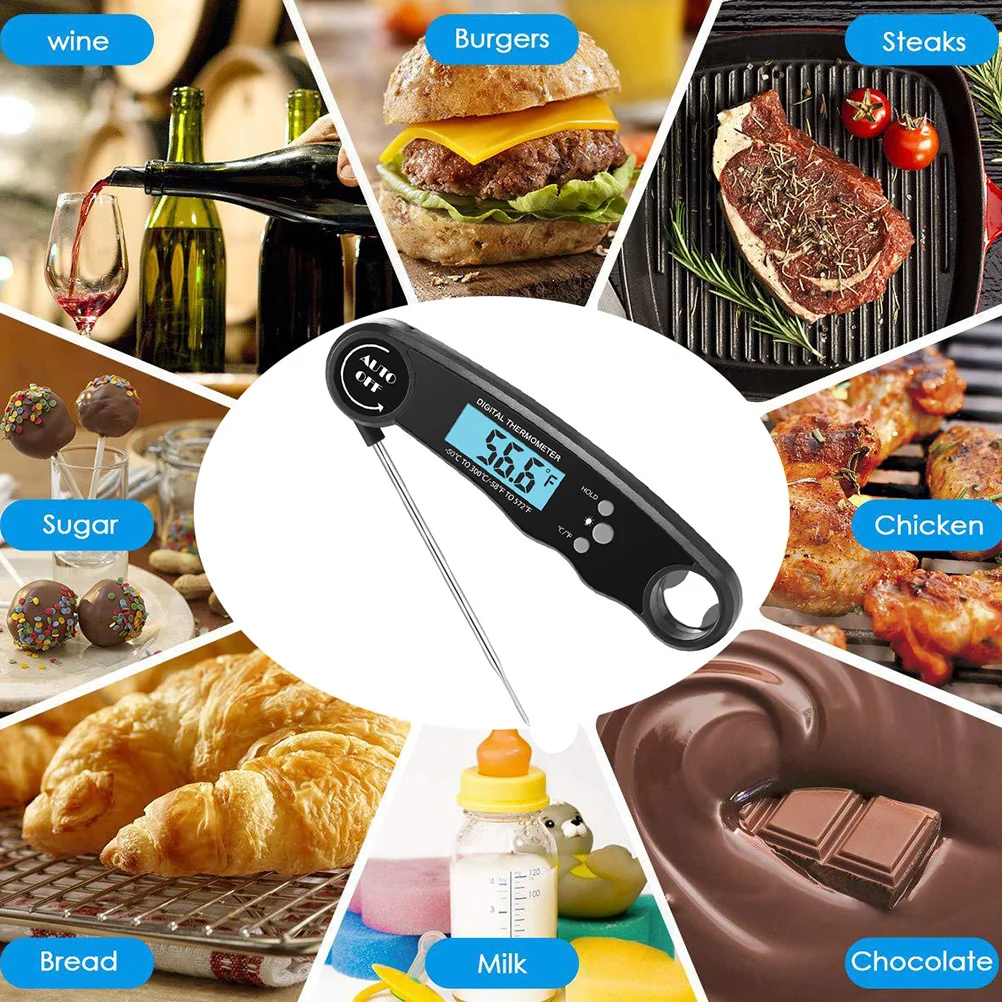 

Foldable Electronic Thermometer Black Kitchen Household Food Thermometer Barbecue Meat Cooking Digital Lightweight Practical