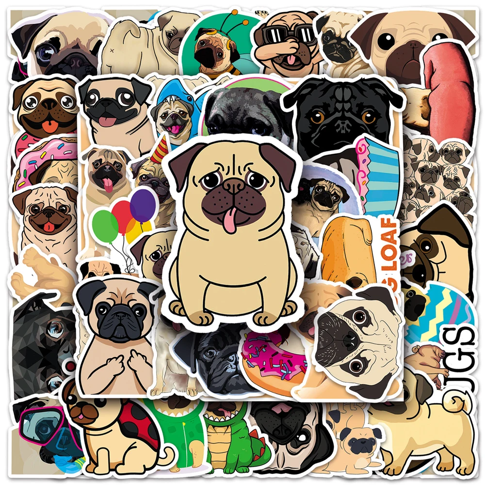 10/30/50pcs Cute Animal Dog Pug Graffiti Stickers Scrapbook Guitar Fridge Diary Suitcase Laptop Phone Stationery Sticker Kid Toy