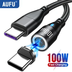 Магнитный кабель USB Type-C AUFU 100 Вт для Macbook Huawei Xiaomi Samsung PD 27 Вт, кабель для быстрой зарядки, шнур для передачи данных для iPhone 14