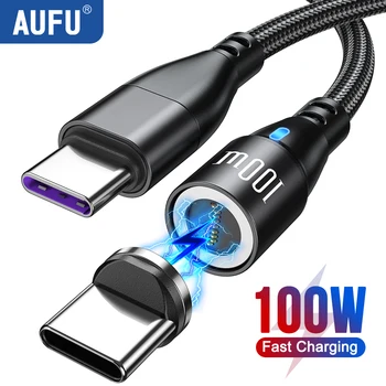AUFU 100W manyetik USB tip C kablo Macbook için Huawei Xiaomi Samsung PD 27W hızlı şarj şarj kablosu veri kablosu iPhone 14 için