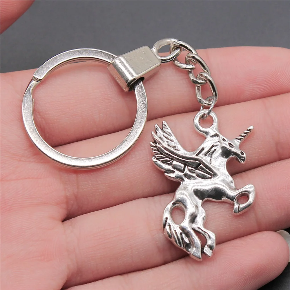 Men Keychain DIY Metal Holder Chain Vintage 2 Colors 36x25mm Lucky Horn Horse Pendant Keychain Dropshipping