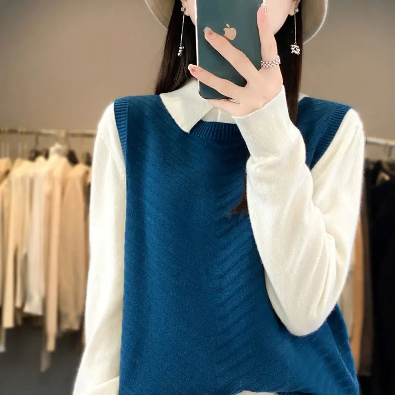 

2024 Spring Autumn New Women Loose Sweater Sleeveless Tops Female Knitted Tank Top Ladies Round Neck Pullover Waistcoat Y128