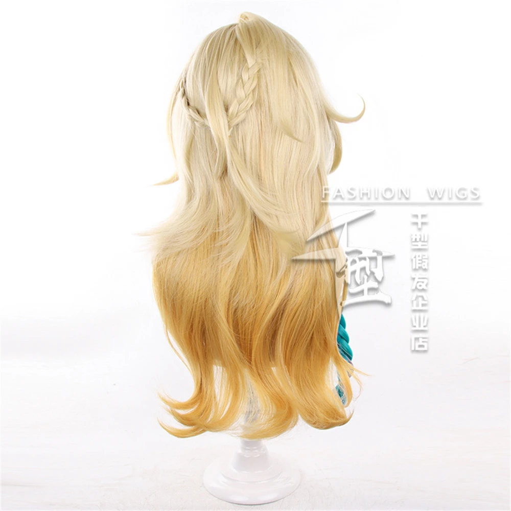 Xilonen Pruik Vrouwen 70 cm Lange Goudgeel Roze Blauw Vlecht Hittebestendige Synthetisch Haar Natlan Xilonen Halloween Cosplay Pruiken +