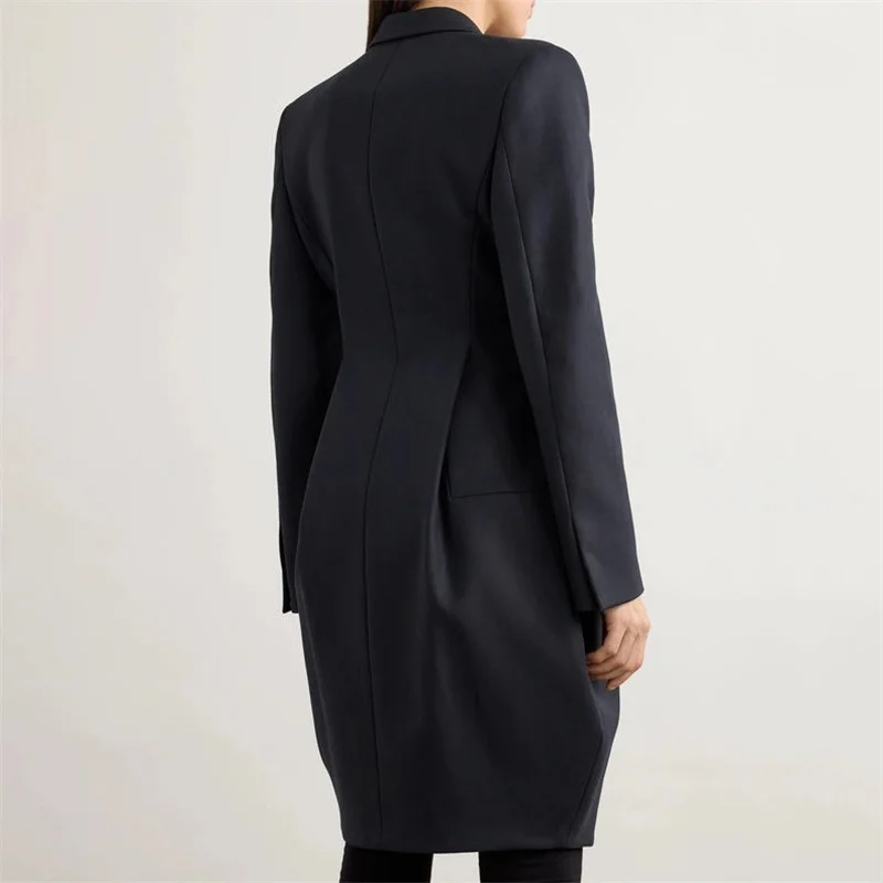 سترة نسائية جديدة لخريف 2025 مزدوجة الصدر بقصة ضيقة وطية صدر وأكمام طويلة من مزيج الصوف سترة نسائية طويلة معطف نسائي #2