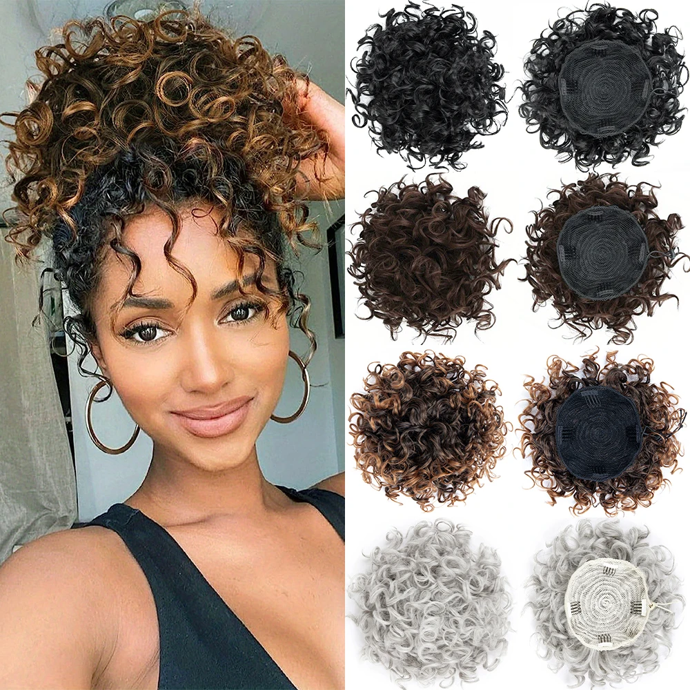 Synthetic Curly Hair Bun Hair Piece Elastic Drawstring Loose Wave Messy Bun Large Curly Bun Short Ponytail Extension For Women