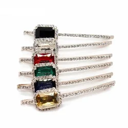 Luxury Elegant Hair Accessories Square Green Pink Purple Crystal Hair Barrette Shiny Diamante Clip For Women Girls