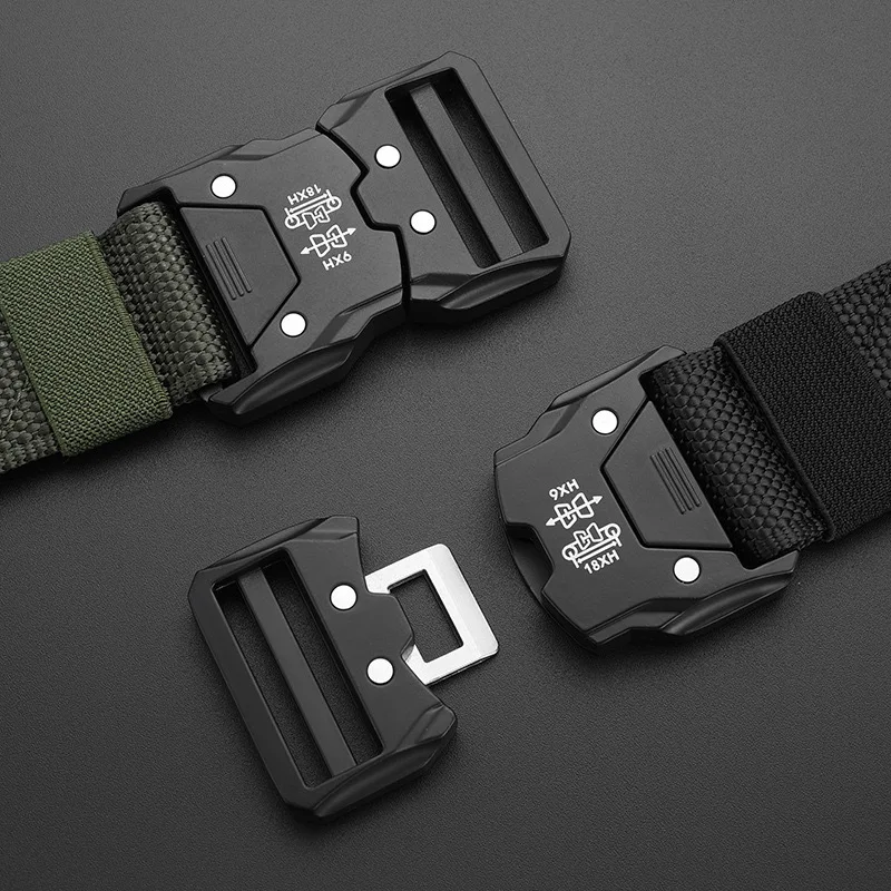 Men's Tactical Waist Belt Automatic Buckle Durable Woven Nylon Belt Army Green Outdoor Hunting Golf Waist Belt for Men and Women