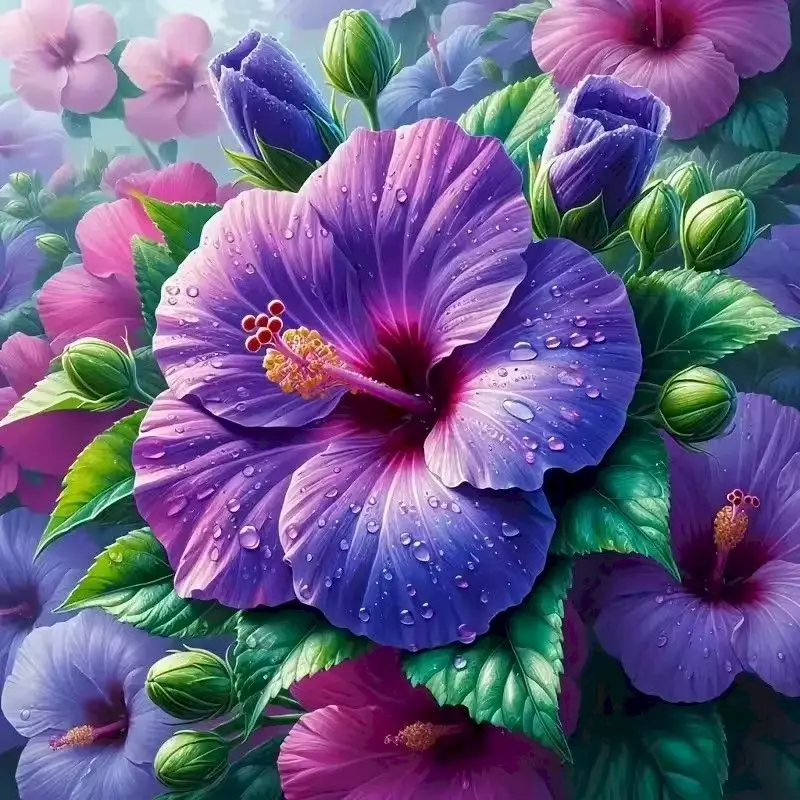 

GATYZTORY Full Square Round Diamond Embroidery Purple Flower DIY Painting Needlework Diamond Mosaic Handmade Hobby