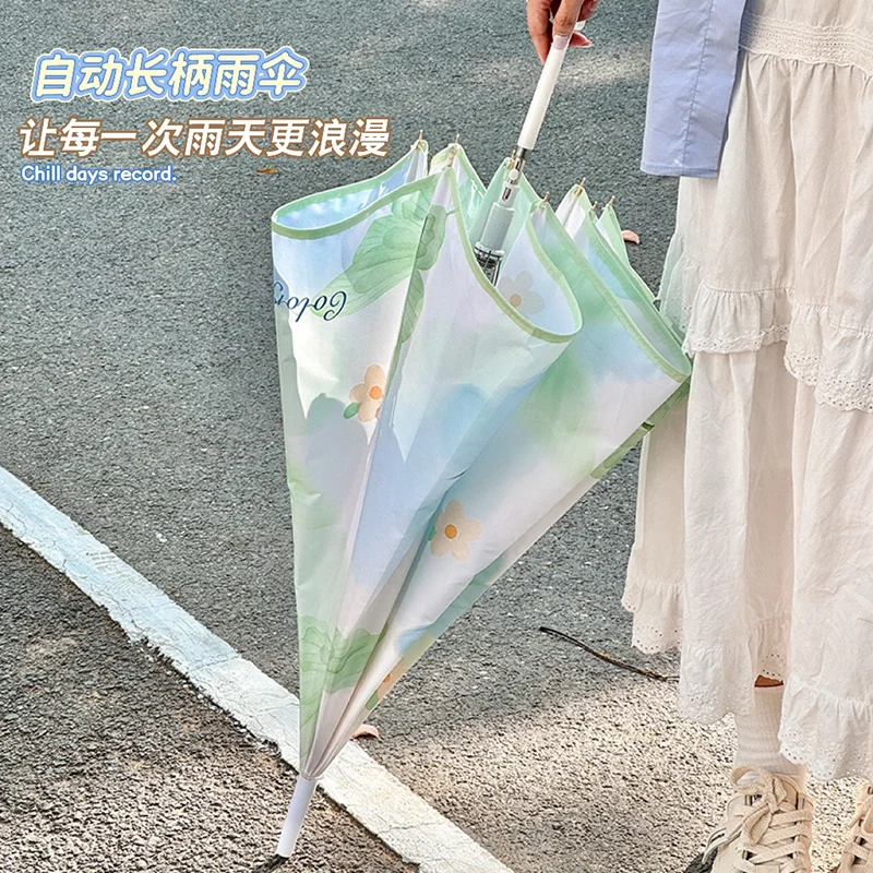 Paraguas automático original y elegante con mango largo para mujer, grande, reforzado, resistente al viento, para doble persona