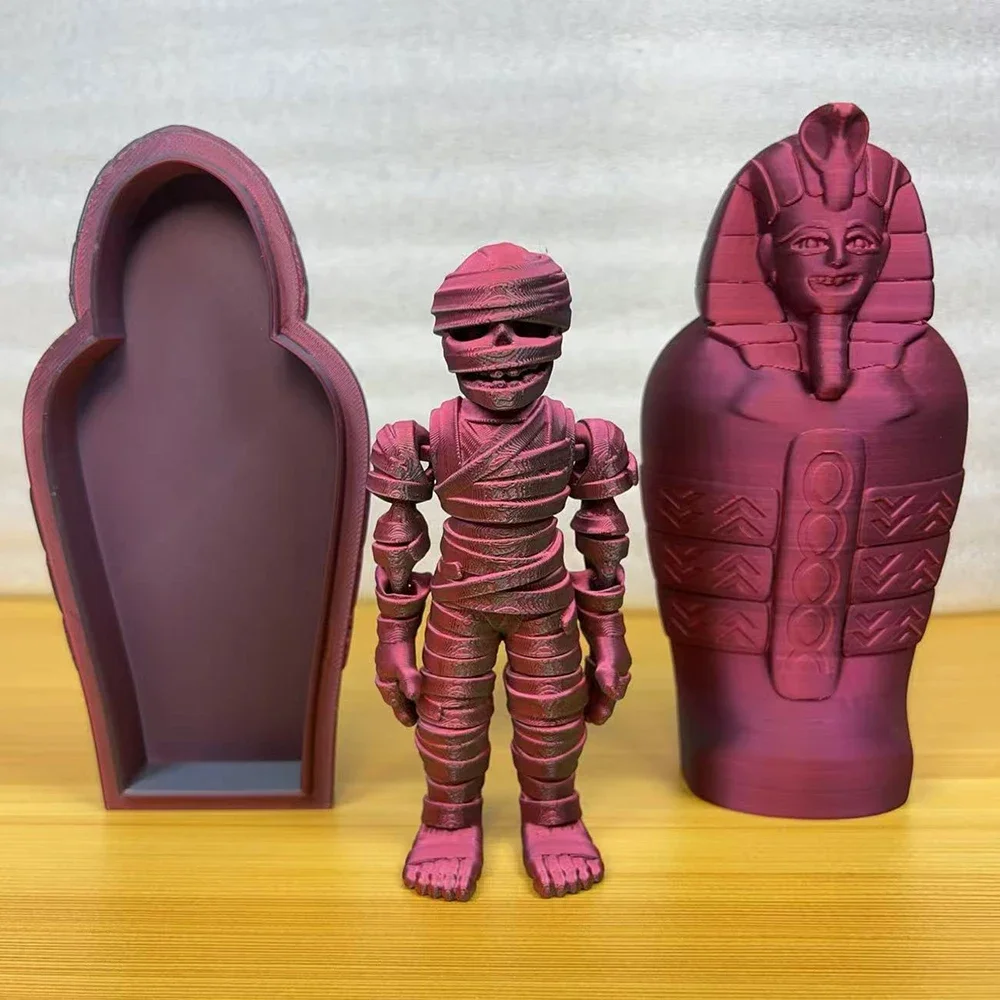 3D Printed Egyptian Pharaoh Creative Toy Model Mummy Decorative Gifts Ornament Realistic Movable Mummy + Sphinx Set