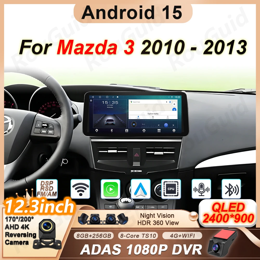 Android 15 Car Radio For Mazda 3 2010 2011 2012 2013 Carplay Multimedia Video Player GPS Navigation 5G Wifi Car Stereo BT Stereo