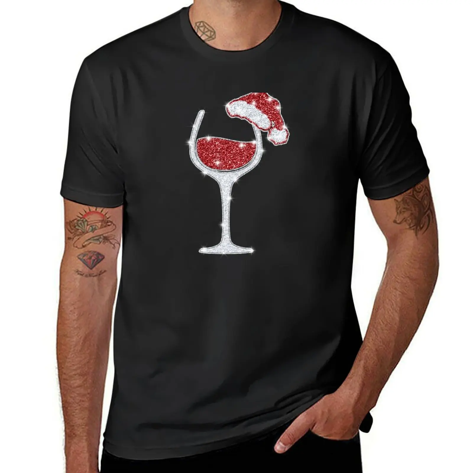 

Wine Glass With Santa Hat Funny Christmas T-Shirt vintage anime shirt oversized t shirt Luxury man funny t shirts for men
