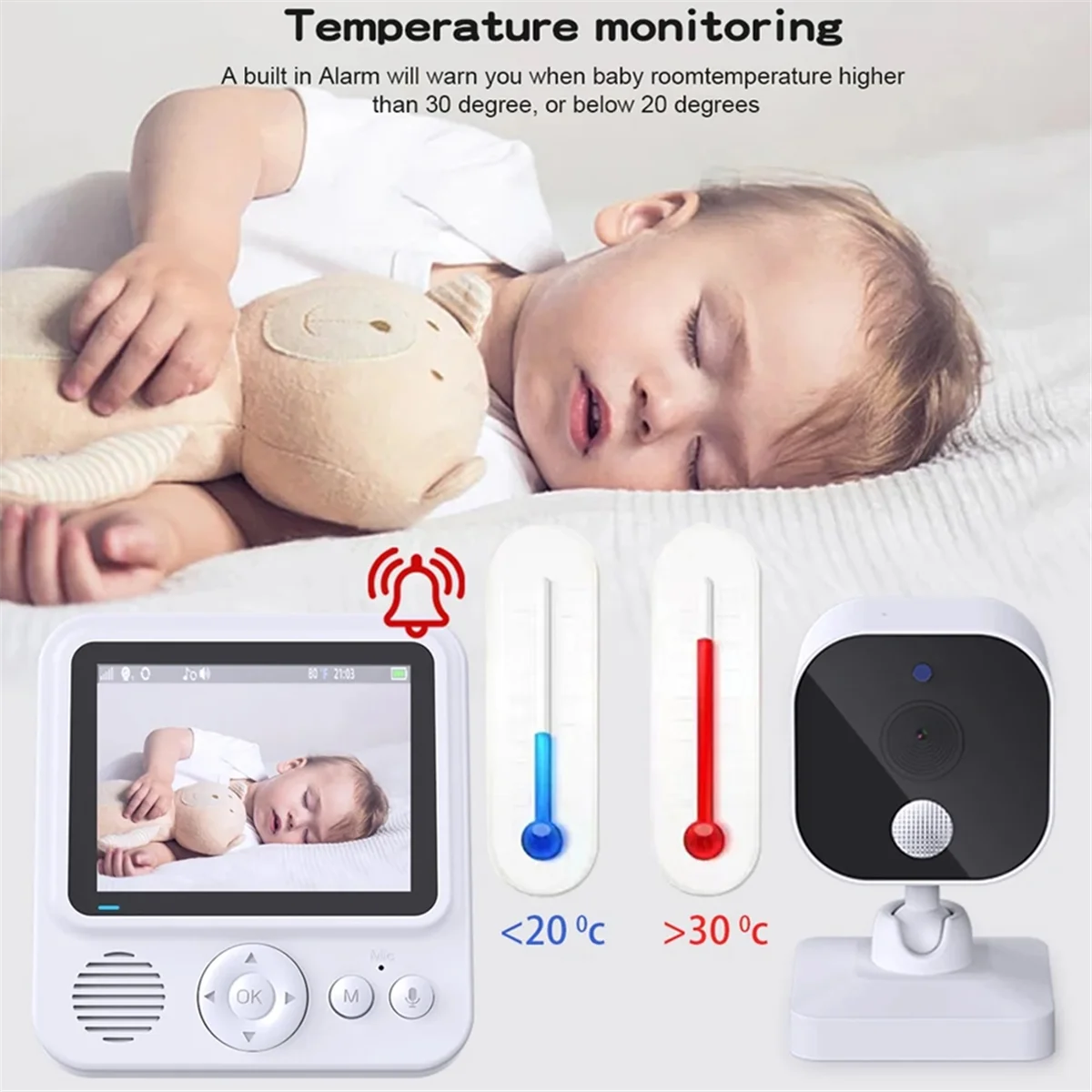 A93P 2.8inch LCD Video Baby Monitor 2.4G Wireless Security Baby Camera 2-Way Talk Night Vision Temperature Baby Cry Alarm