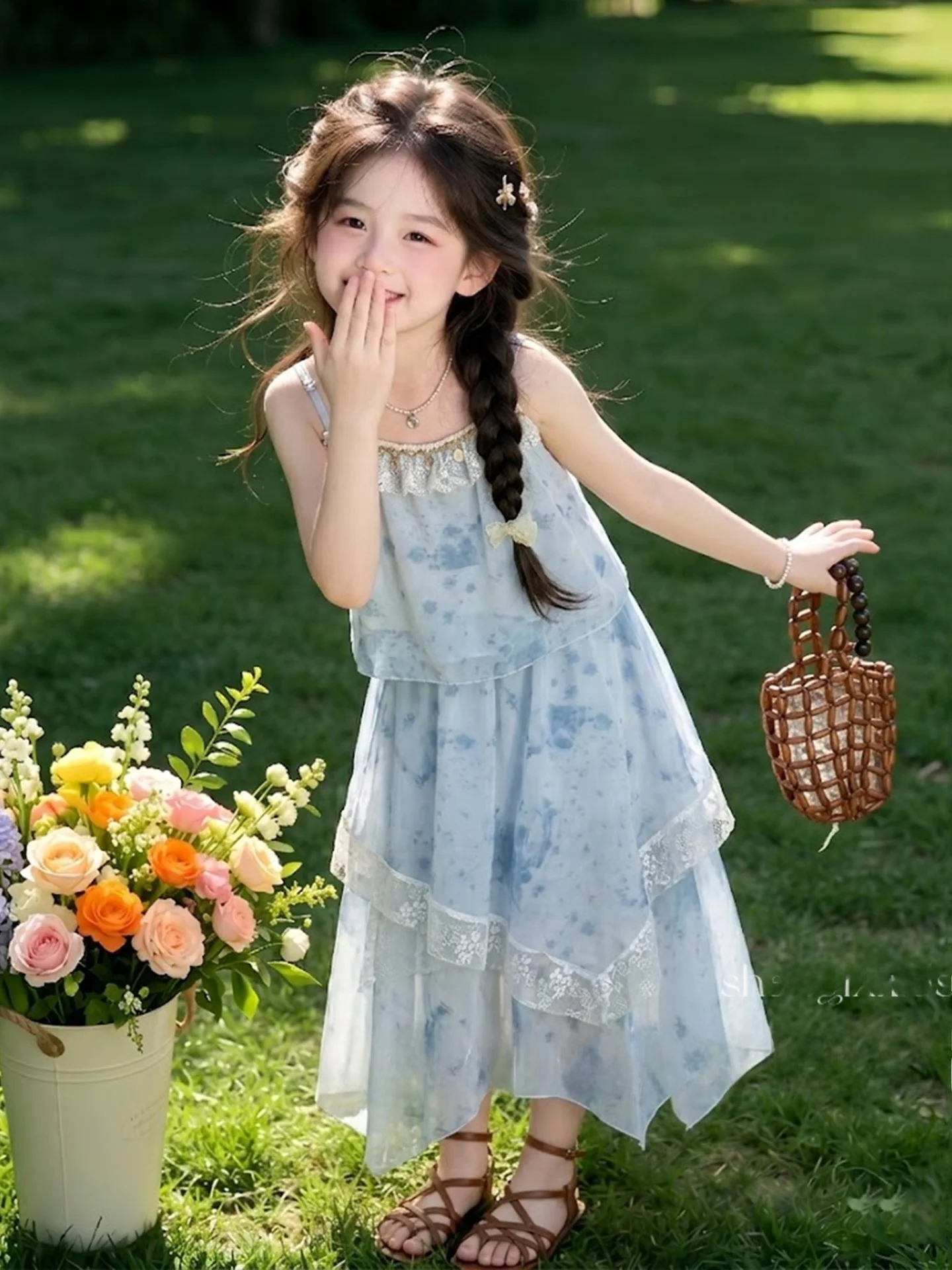 girls-bohemian-skirt-set-summer-fashion-outfit-long-dress-elegant-children's-wear-breathable-lightweight-comfortable-kids-clo