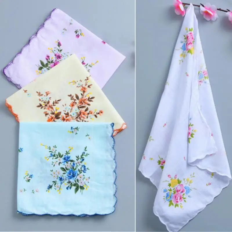 3 قطعة مناديل نسائية مربعة ماصة ناعمة على الطراز العتيق مطبوع عليها زهور مناديل الجيب لهدية الزفاف