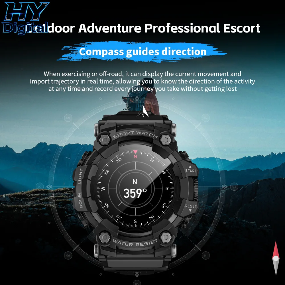 HY Digital New LOKMAT Military Smartwatch Men Flashlight Compass BT Call  Waterproof Fitness Tracker Outdoor Sports Smart Watch