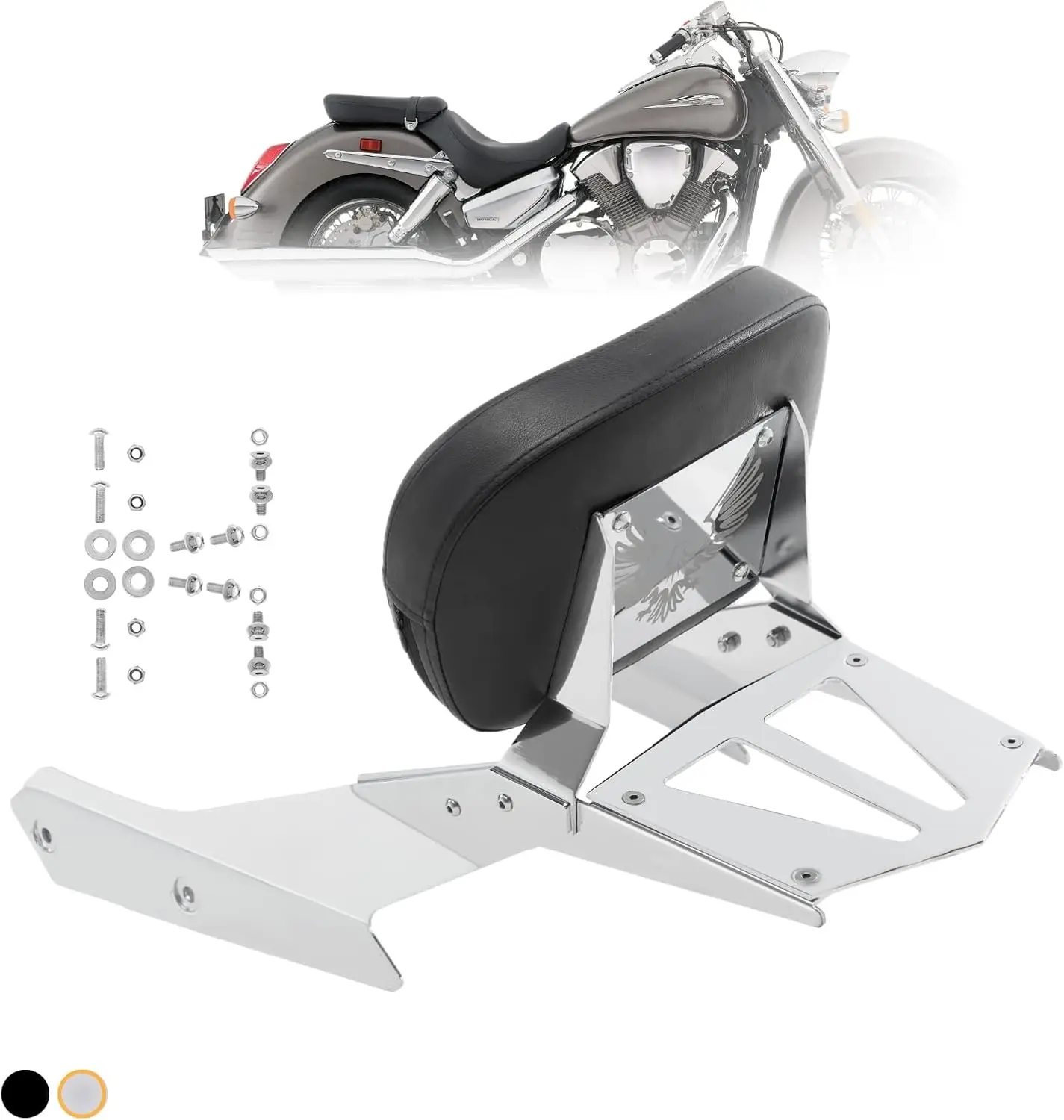 Motorcycle Sissy Bar Backrest with Luggage Rack, Chrome, Rear Passenger Support and Cargo Carrier for Cruiser Motorcycles