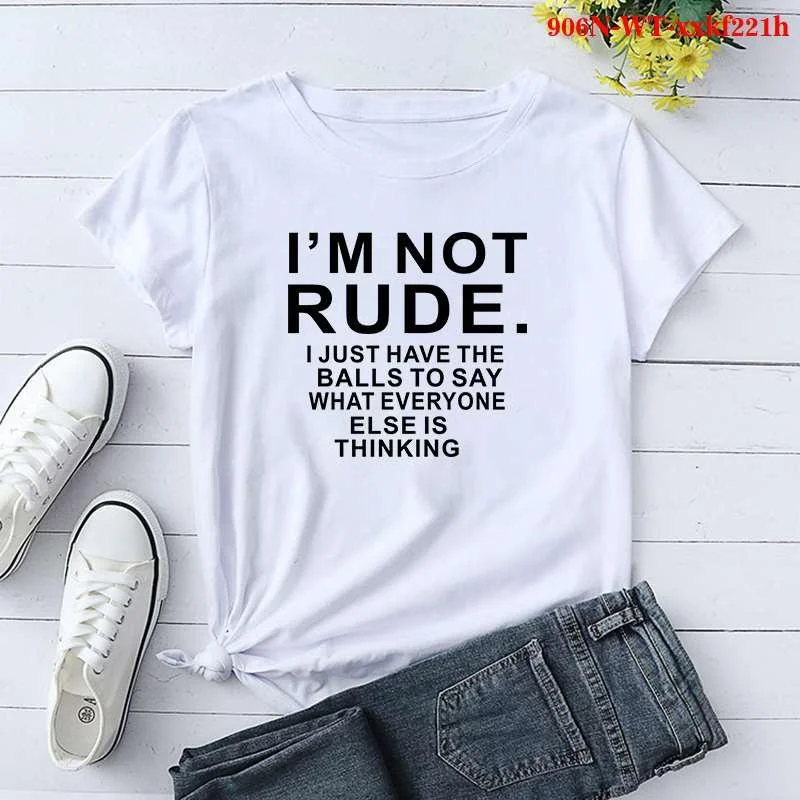 Women\'s Fashion Printed I\'m Not Rude Print T-shirts Summer Casual Loose Round Neck Creative Personalized T-shirts