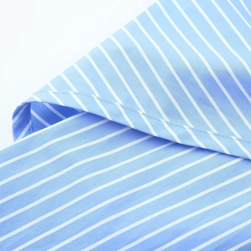 قميص نسائي مخطط باللون الأزرق، ربطة عنق بحزام علوي، ملابس عصرية، توصيل سريع