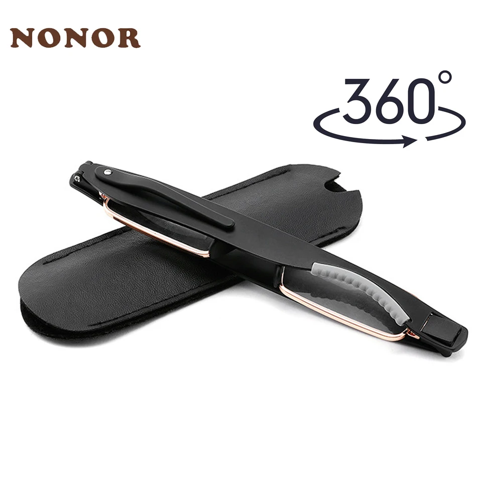 NONOR-gafas de lectura portátiles para hombres y mujeres, Mini gafas de presbicia con rotación de 360 grados, TR90, plegables, con estuche