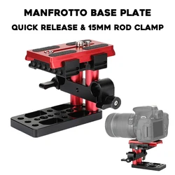 HDRIG Manfrotto Quick Release Plate with Up-and-down Adjustable Red Plate & 15mm Rod Clamp For Manfrotto 577/ 501/ 504 Tripod