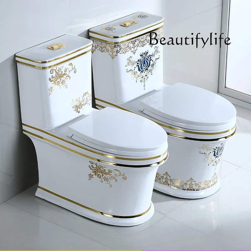 Household color gold five-hole super swirl siphon toilet anti-blocking flush toilet silent toilet