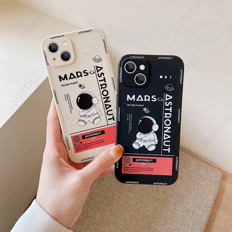Mars-Astronauten-Druckhülle für iPhone 17e 18 17 16 15 Pro Max 14 13 Pro Max 16e Stoßfeste Silikon-Soft-TPU-Handyhülle Funda – Detail 10