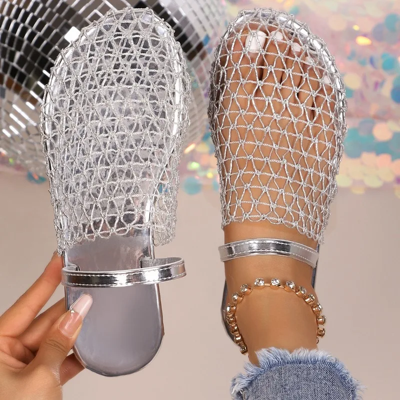 2025 Summer New Women's Sandals Mesh Women Shoes Low Heels Slippers Home Round Head Sandals Slides Women Zapatos De Mujer