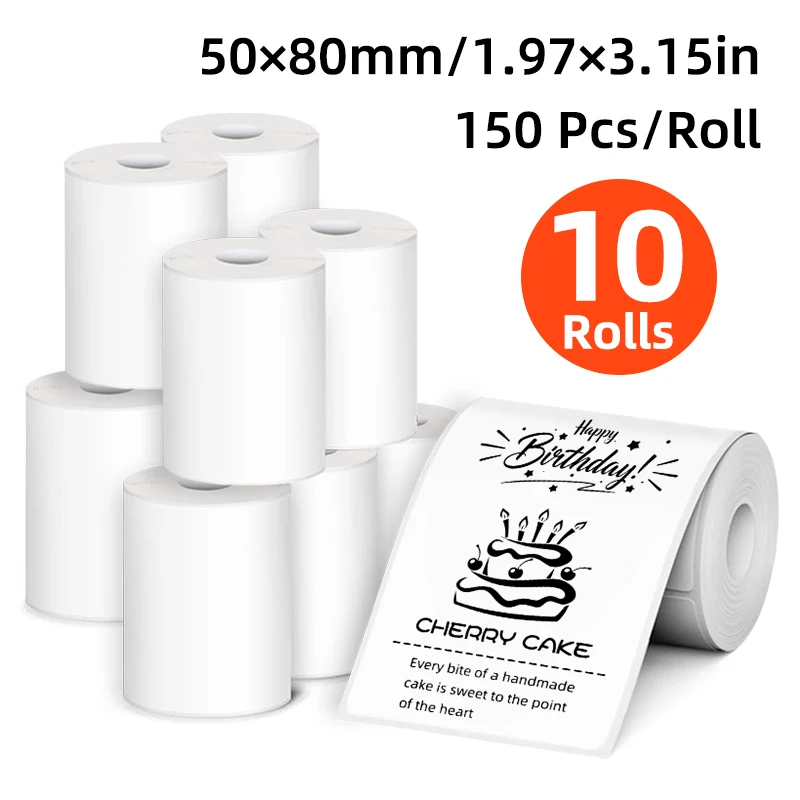 5 Rolls/10 Rolls 50X80Mm, White Multifunctional Waterproof and Oil-Proof Thermal Label Stickers, Each Roll Contains 150 Stickers, Suitable for Office, School, Clothing, Supermarket, Postage Address, Shipping Barcode Printing Self-Adhesive Stickers, Compatible with M110/M120/M200/M221/B3S/B11 Label Printers