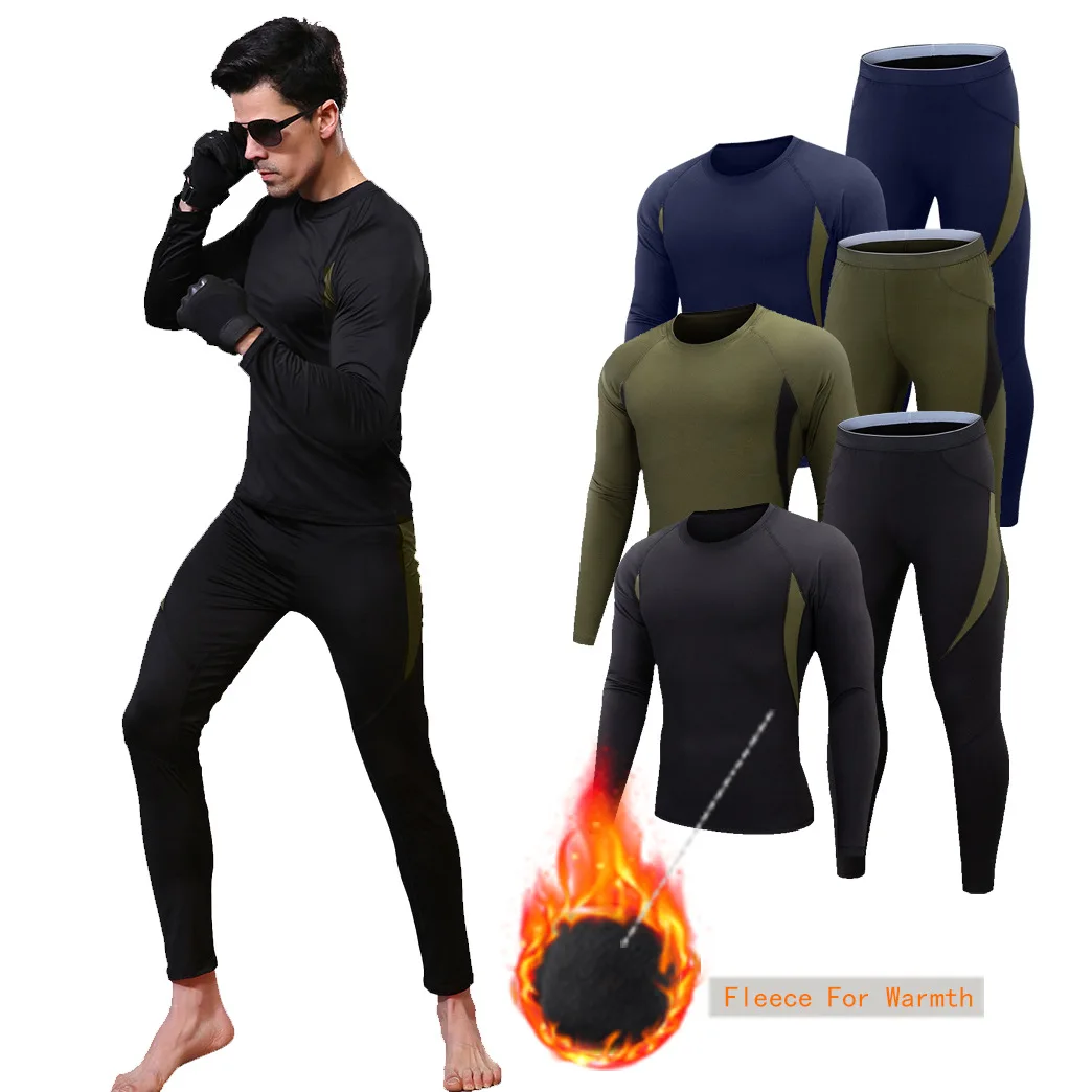 Winter Thermal underwear Men Base Layer Long Johns Thin Fleece Compression Sports Tight Shapewear Clothing size S to 3XL