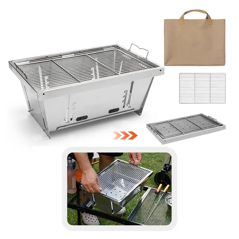 Barbecue Grill Charcoal Stove Camping Charcoal BBQ Stove Grills Mesh Portable Smokeless Barbecue Grill Pan with Handles BBQ Tool