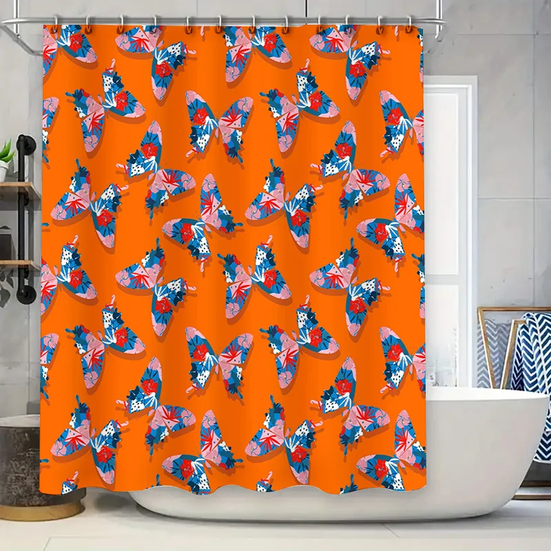 

Butterfly Pattern Shower Curtain Fabric Waterproof Decorative Bathroom Accessories Multicolor Floral Orange Red Blue White Black