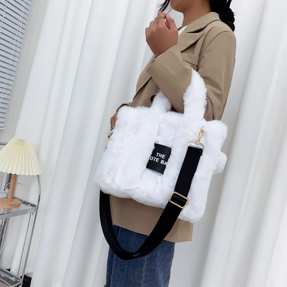 Fashion Faux Fur Tote Bag for Women Luxury Designer Handbag Winter Plush Shoulder Crossbody Bags Large Capacity bolso mujer