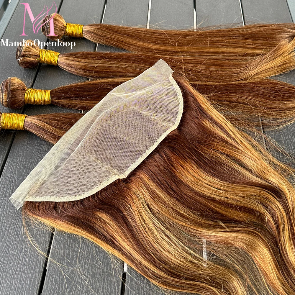 

Прямые пучки человеческих волос с 13X4 фронтальной частью P4/27 Highlight 8A Пучки натуральных человеческих волос с кружевной фронтальной частью 13x4