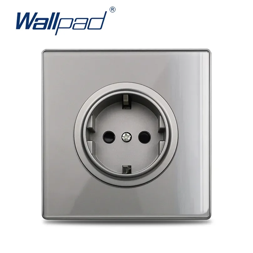 Wallpad EU French UK Universal Socket USB Charger TV RJ45 Internet CAT6 Satellite Outlet Grey Glass Round Corner L6 RC Range