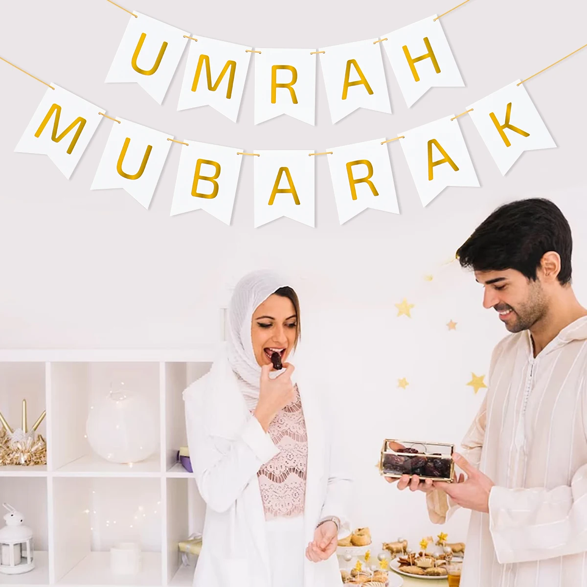 لافتة Umrah مبارك لتزيين عيد مبارك 2025 لافتة الرايات المنزلية لرمضان كريم إسلامية للحفلات الإسلامية هدايا عيد الأضحى